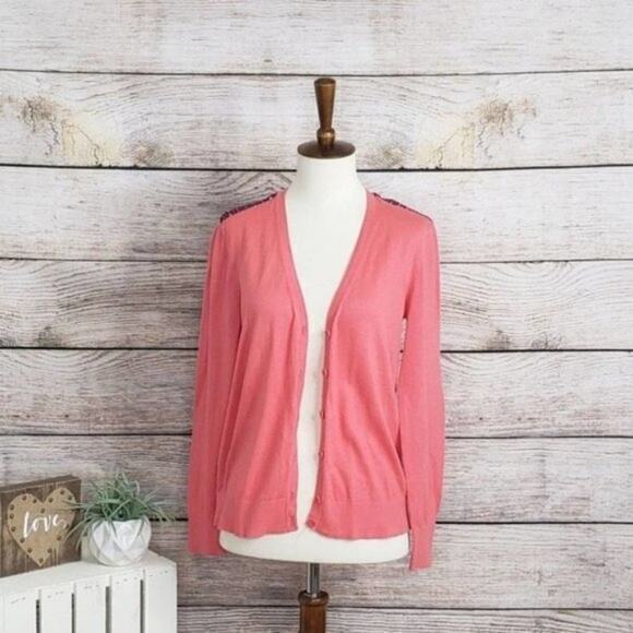 LOFT Cardigan Long Sleeve Geometric Pink Size Medium Petite - Picture 1 of 3
